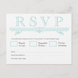 RSVPカードを結婚するヴィンテージの水のターコイズ 出欠カード