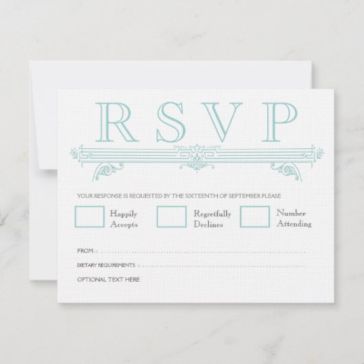 RSVPカードを結婚するヴィンテージの水のターコイズ 出欠カード (正面)