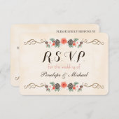 RSVPカードを結婚するヴィンテージChristma花のPinecone 出欠カード (正面/裏面)