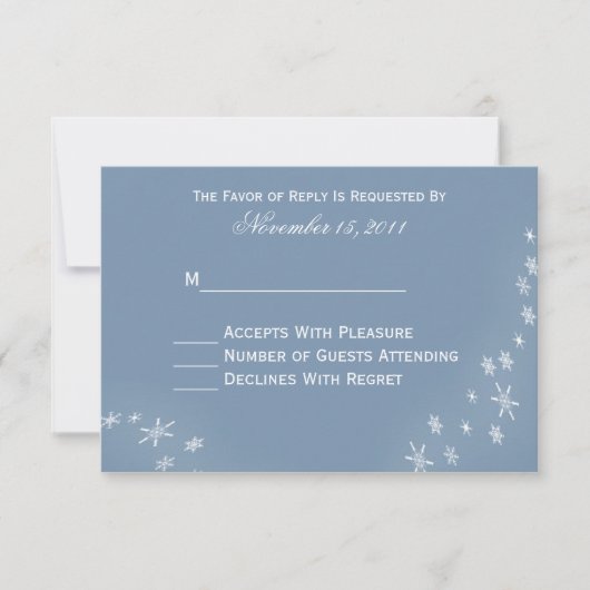 RSVPカードを結婚する下る雪片の冬 出欠カード (正面)