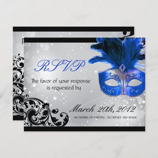 RSVPカードを結婚する仮面舞踏会 出欠カード (正面/裏面)