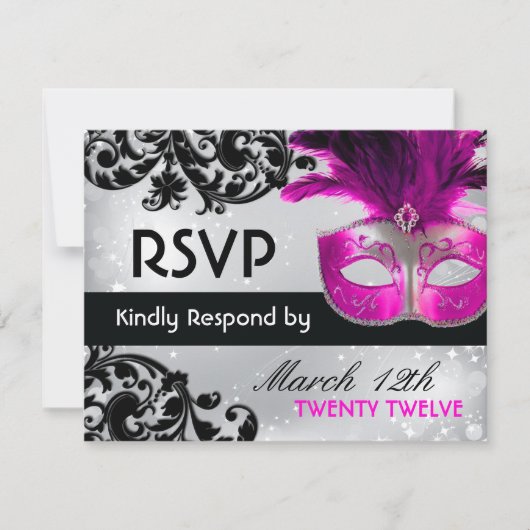 RSVPカードを結婚する仮面舞踏会 出欠カード (正面)