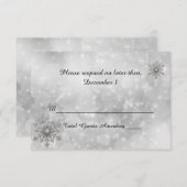 RSVPカードを結婚する冬の雪片 出欠カード (正面/裏面)