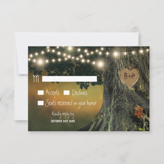 RSVPカードを結婚する切り分けられた祖父のオークの木 出欠カード (正面)
