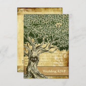 RSVPカードを結婚する国のオークの木のヴィンテージ 出欠カード (正面/裏面)