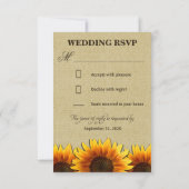 RSVPカードを結婚する国のヒマワリの素朴なバーラップ 出欠カード (裏面)