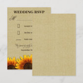 RSVPカードを結婚する国のヒマワリの素朴なバーラップ 出欠カード (正面/裏面)