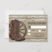 RSVPカードを結婚する国の素朴なバーラップおよびレース 出欠カード (正面)