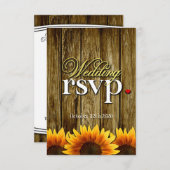 RSVPカードを結婚する国の西部の木製のヒマワリ 出欠カード (正面/裏面)