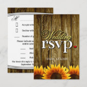 RSVPカードを結婚する国の西部の木製のヒマワリ 出欠カード (正面/裏面)