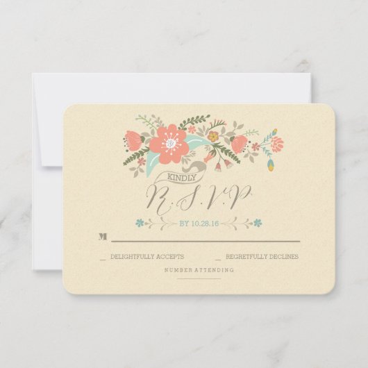 RSVPカードを結婚する手書きの花模様 出欠カード (正面)