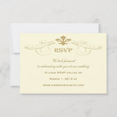 RSVPカードを結婚する旧式な金ゴールドの（紋章の）フラ・ダ・リ 出欠カード (正面)