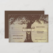 RSVPカードを結婚する木およびひもライト 出欠カード (正面/裏面)