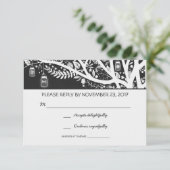 RSVPカードを結婚する木のメーソンジャーの花をつけます 出欠カード (スタンド正面)