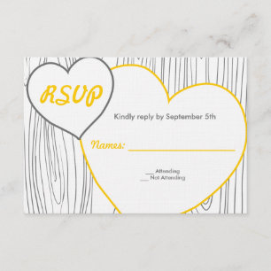 RSVPカードを結婚する木製の穀物-黄色および灰色 出欠カード