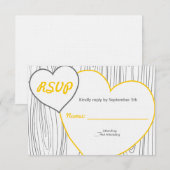 RSVPカードを結婚する木製の穀物-黄色および灰色 出欠カード (正面/裏面)