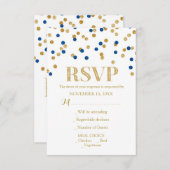 RSVPカードを結婚する濃紺の金ゴールドの紙吹雪 出欠カード (正面/裏面)