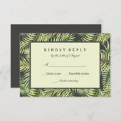 RSVPカードを結婚する熱帯シュロの葉 出欠カード (正面/裏面)