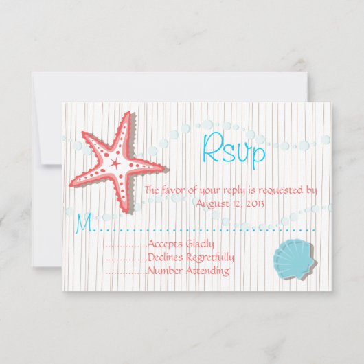 RSVPカードを結婚する熱帯貝殻 出欠カード (正面)