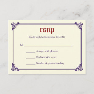 RSVPカードを結婚する物語の本のおとぎ話-赤か紫色 出欠カード