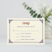 RSVPカードを結婚する物語の本のおとぎ話-赤か紫色 出欠カード (スタンド正面)