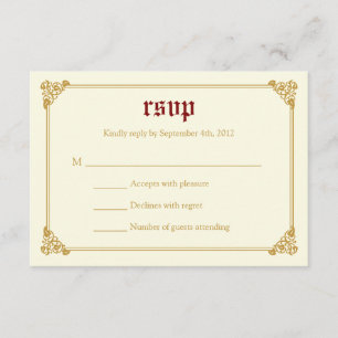 RSVPカードを結婚する物語の本のおとぎ話-赤か金ゴールド 出欠カード