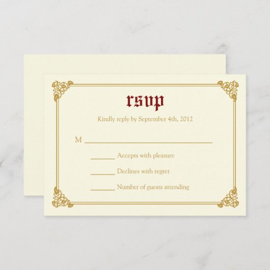 RSVPカードを結婚する物語の本のおとぎ話-赤か金ゴールド 出欠カード (正面/裏面)