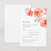 RSVPカードを結婚する珊瑚のバラの水彩画 出欠カード (正面/裏面)