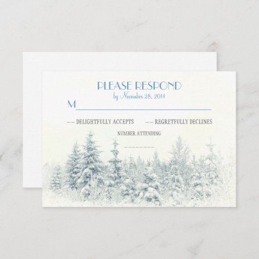 RSVPカードを結婚する白い冬 出欠カード (正面/裏面)