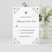 RSVPカードを結婚する白くおよび黒い単独星 出欠カード (スタンド正面)