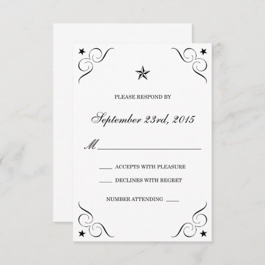 RSVPカードを結婚する白くおよび黒い単独星 出欠カード (正面/裏面)