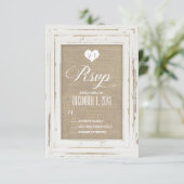 RSVPカードを結婚する白く素朴なフレームのバーラップ 出欠カード (スタンド正面)