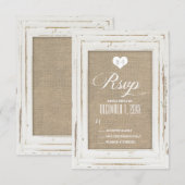 RSVPカードを結婚する白く素朴なフレームのバーラップ 出欠カード (正面/裏面)