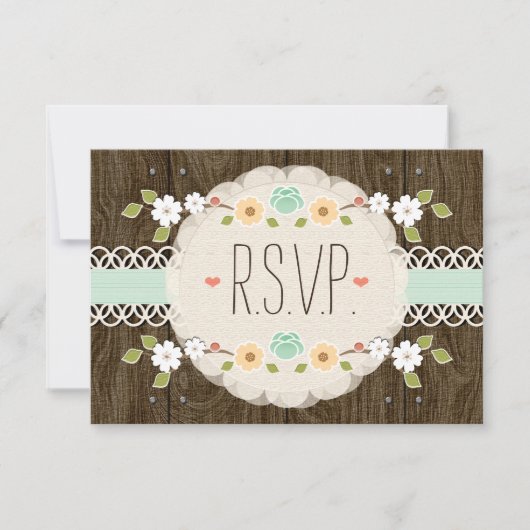 RSVPカードを結婚する真新しく素朴な花柄BOHO 出欠カード (正面)