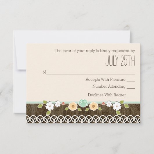 RSVPカードを結婚する真新しく素朴な花柄BOHO 出欠カード (裏面)