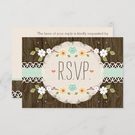 RSVPカードを結婚する真新しく素朴な花柄BOHO 出欠カード (正面/裏面)