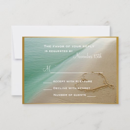 RSVPカードを結婚する砂で切り分けられるハート 出欠カード (正面)