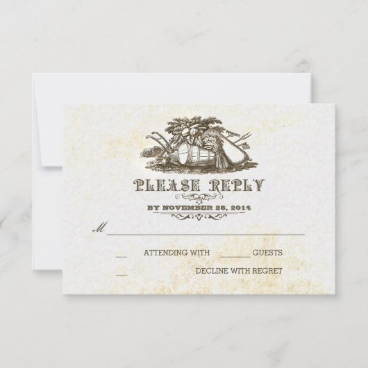 RSVPカードを結婚する秋の収穫の素朴な国 出欠カード (正面)