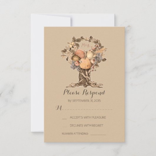 RSVPカードを結婚する秋の木 出欠カード (正面)