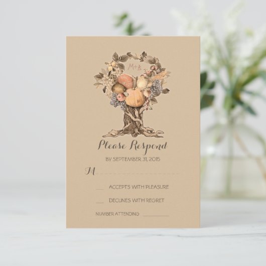 RSVPカードを結婚する秋の木 出欠カード (スタンド正面)