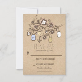 RSVPカードを結婚する素朴でファンシーな花のメーソンジャー 出欠カード