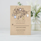 RSVPカードを結婚する素朴でファンシーな花のメーソンジャー 出欠カード (スタンド正面)