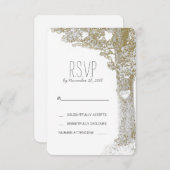 RSVPカードを結婚する素朴でロマンチックな木 出欠カード (正面/裏面)