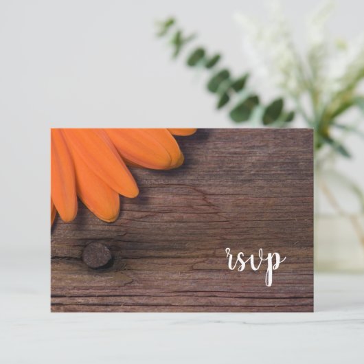 RSVPカードを結婚する素朴なオレンジデイジー牧場 出欠カード (スタンド正面)