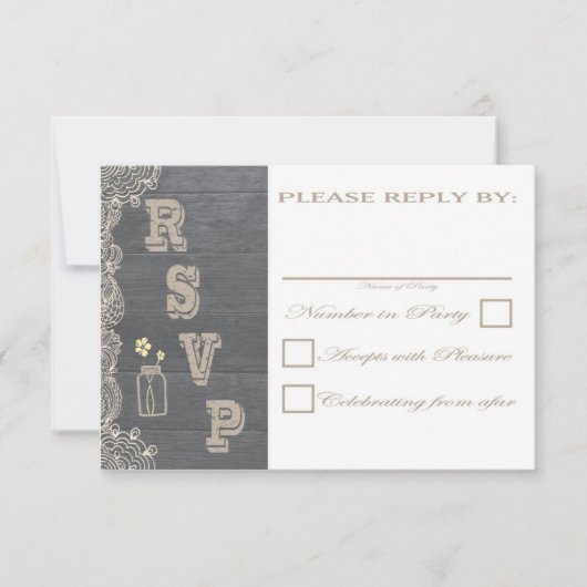 RSVPカードを結婚する素朴なメーソンジャー 出欠カード (正面)