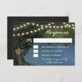 RSVPカードを結婚する素朴な切り分けられたハートのオークの木 出欠カード (正面/裏面)