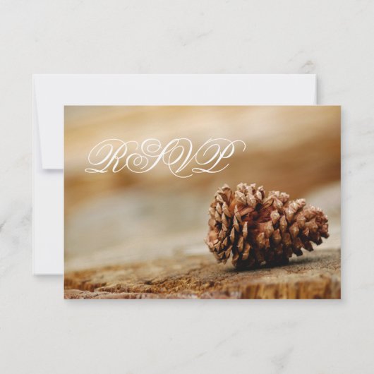RSVPカードを結婚する素朴な国のマツ円錐形 出欠カード (裏面)