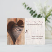 RSVPカードを結婚する素朴な国の木のハート 出欠カード (スタンド正面)