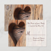 RSVPカードを結婚する素朴な国の木のハート 出欠カード (正面/裏面)