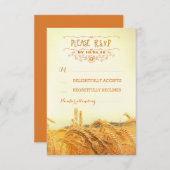 RSVPカードを結婚する素朴な小麦畑 出欠カード (正面/裏面)